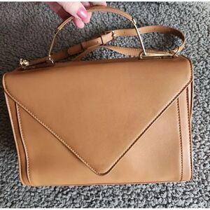 Madison West Tan Vegan Leather Envelope Crossbody Shoulder Satchel Bag Purse